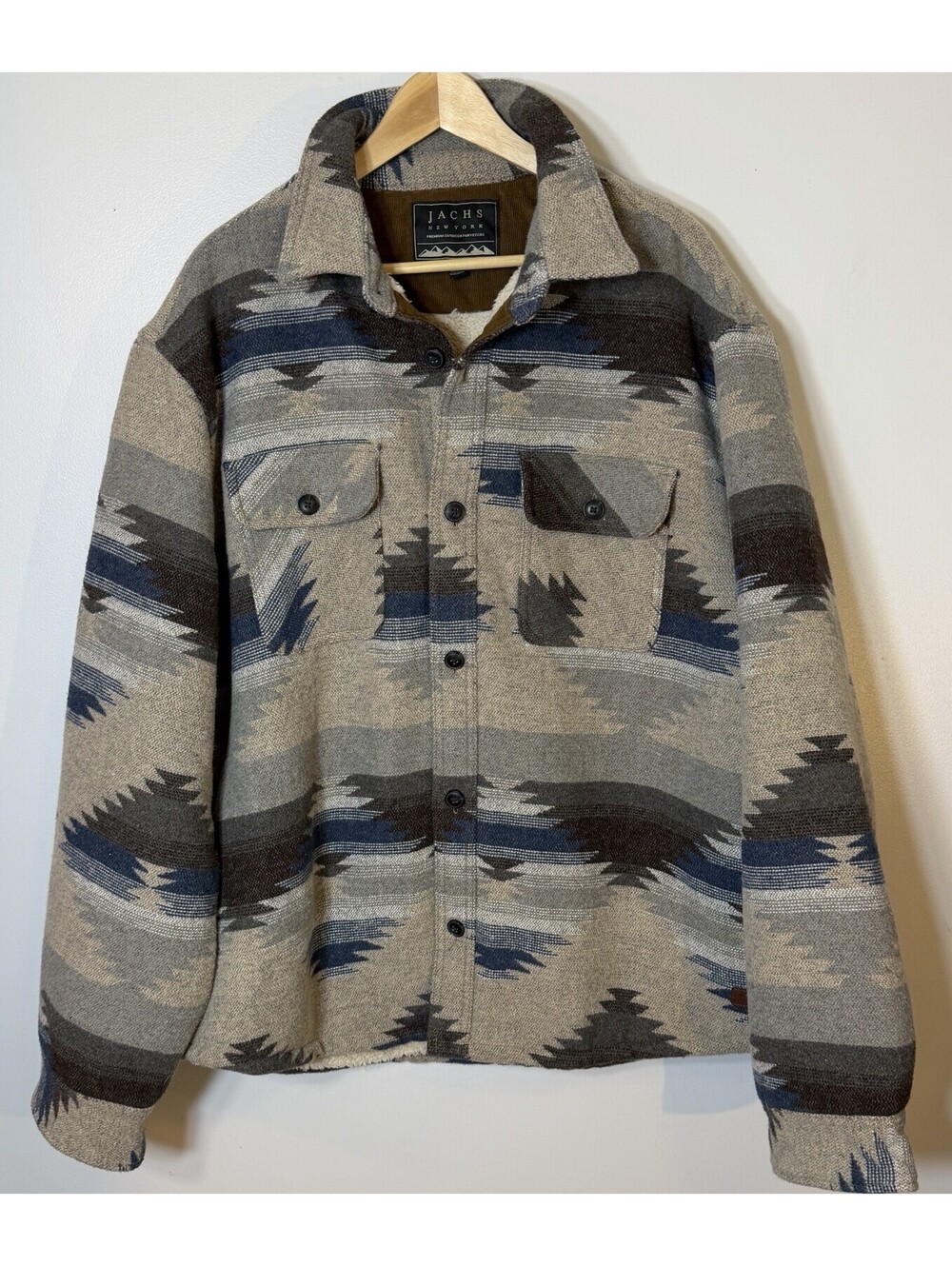 Jachs New York Men Wool Blend Aztec Shirt Jacket Southwestern Sherpa Shacket 2X